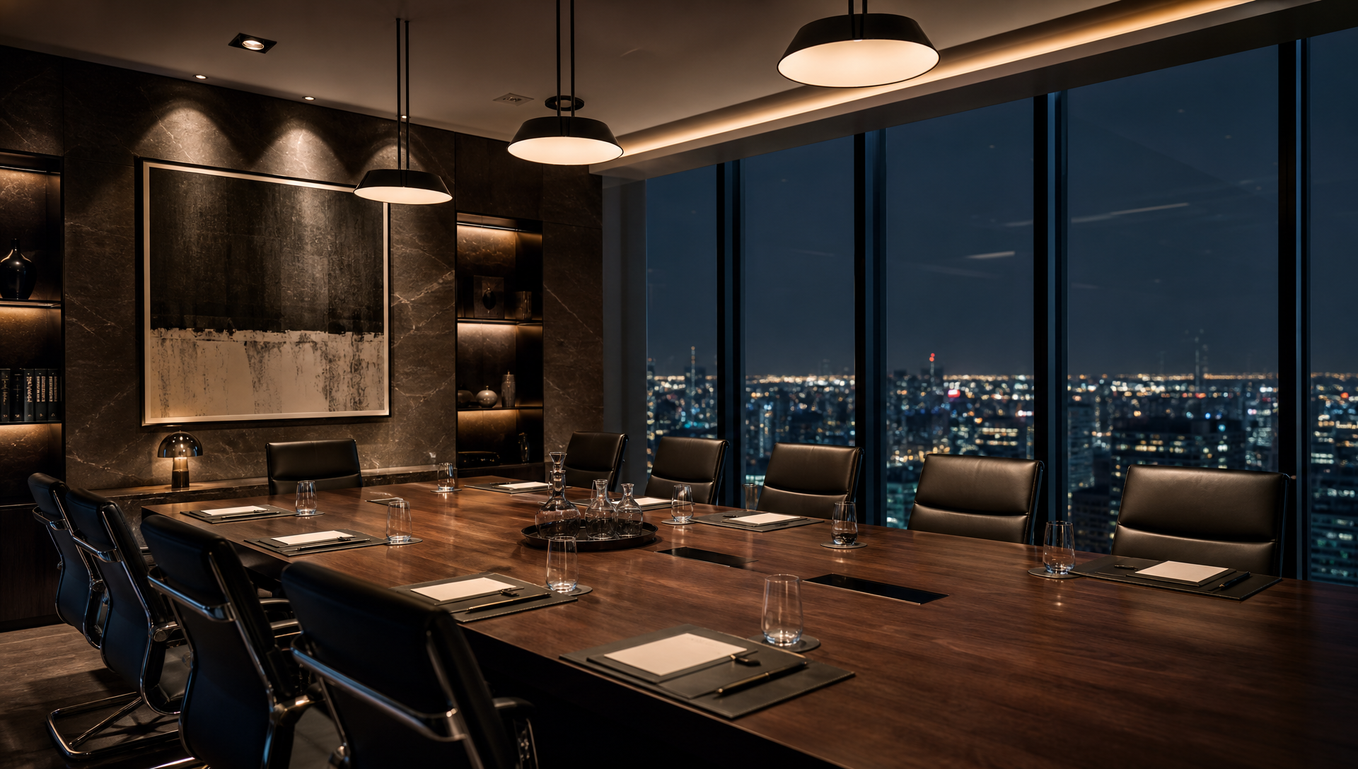 Elegant private boardroom interior at night